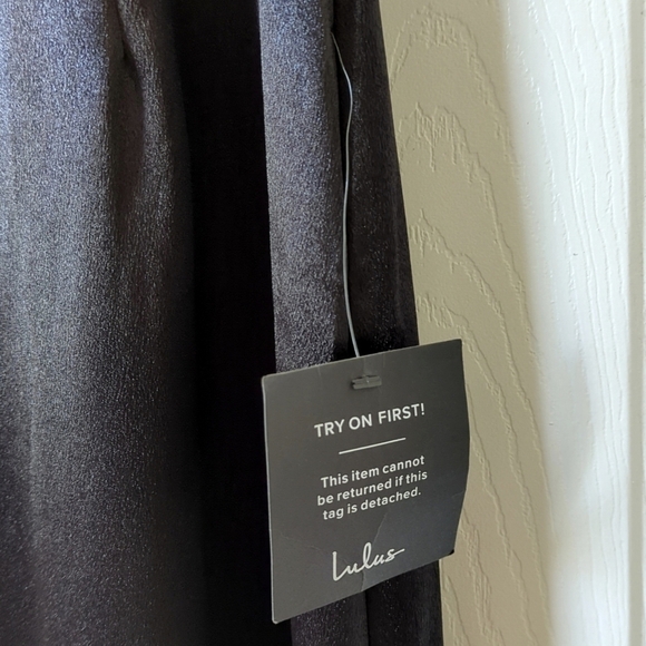 Lulu's On the Guest List Satin One-Shoulder Formal A-Line Maxi Dress Black Small - Picture 8 of 16